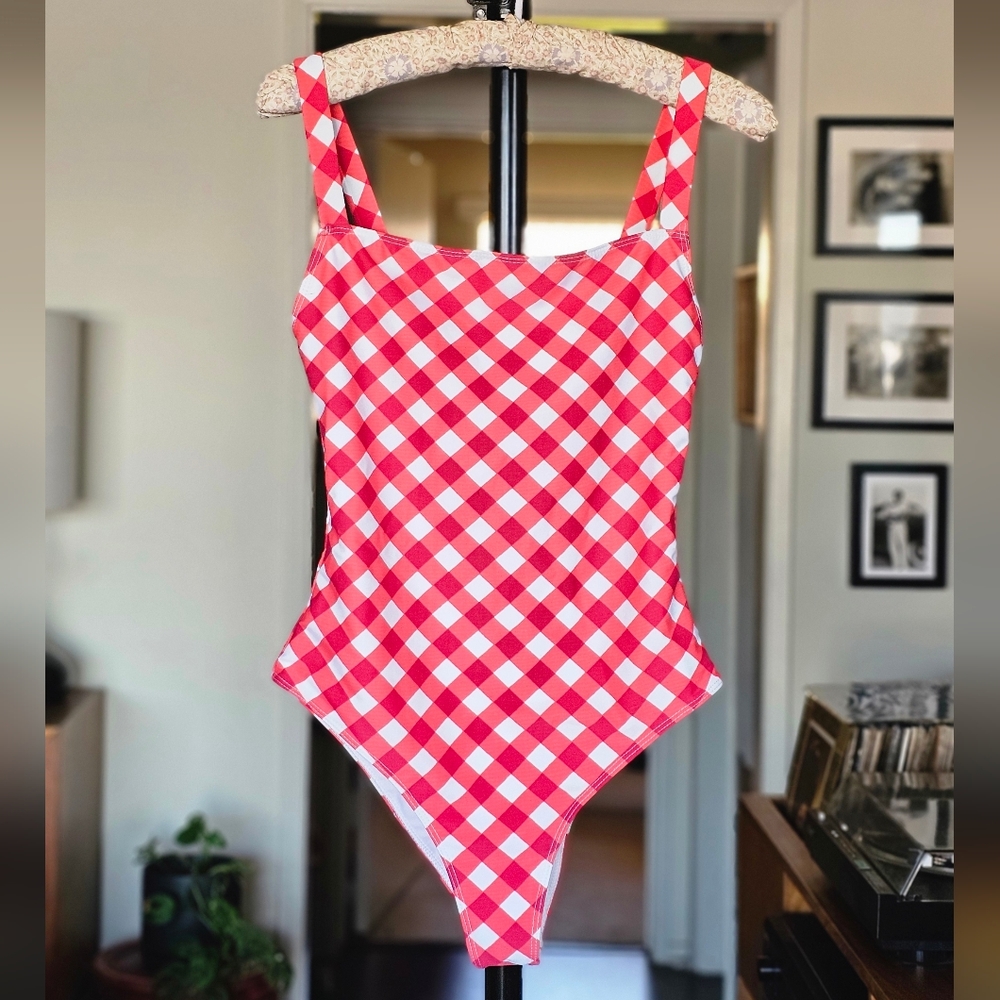 Reformation Red and White Gingham One Piece Swimsuit